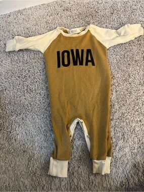 Mustard and Cream 'IOWA' Ribbed Baby Footie One-Piece